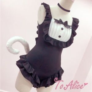 Frill Maid Swimsuit (Black)